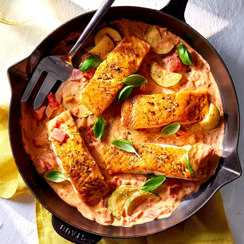20-Minute Creamy Tomato Salmon Skillet