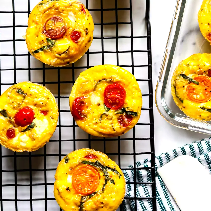 3-Ingredient Baked Feta & Cherry Tomato Egg Muffins