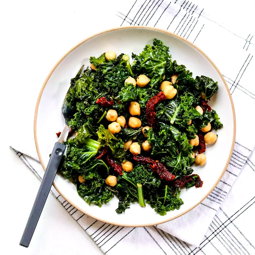 3-Ingredient Chickpeas with Kale & Sun-Dried Tomatoes