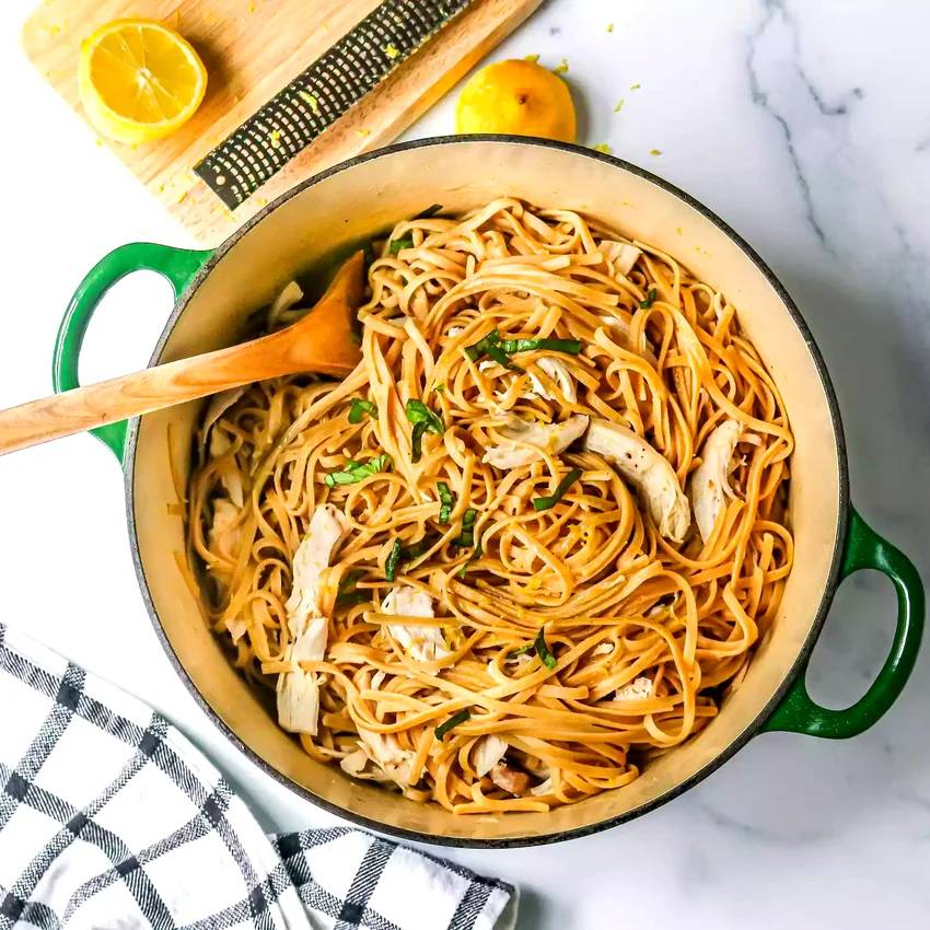 3-Ingredient One-Pot Lemon Pasta with Rotisserie Chicken