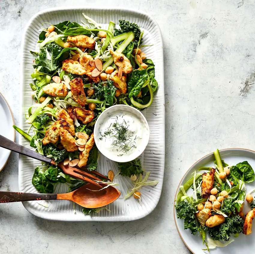 Air-Fryer Tempura Artichoke Salad with Lemon-Dill Dressing