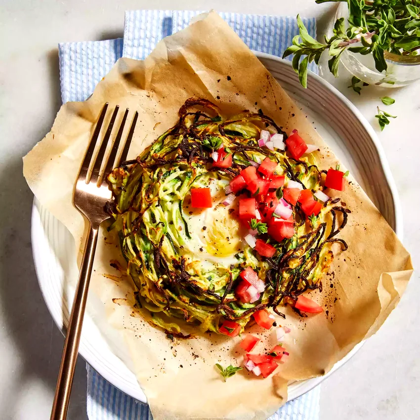 Air-Fryer Zucchini Noodle Hash with Eggs