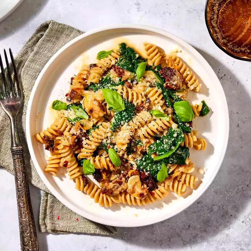 Baked Brie, Sun-Dried Tomato & Spinach Pasta
