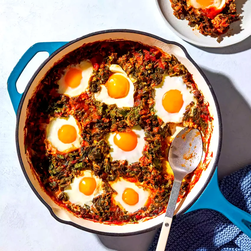 Baked Eggs in Tomato Sauce with Kale