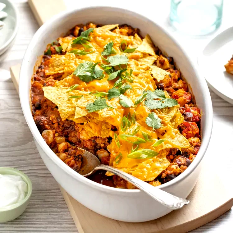 Beef & Black Bean Nacho Casserole