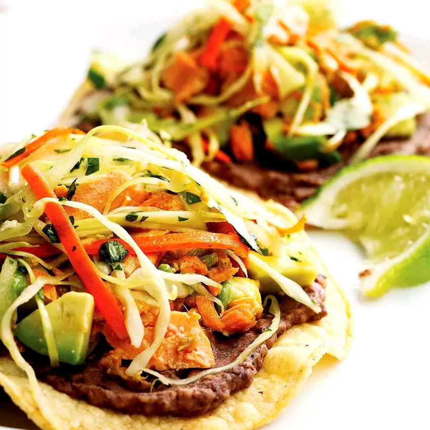 Black Bean & Salmon Tostadas