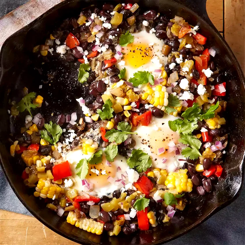 Black Beans & Corn with Poached Eggs