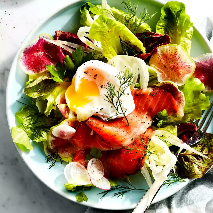 Breakfast Salad with Smoked Salmon & Poached Eggs