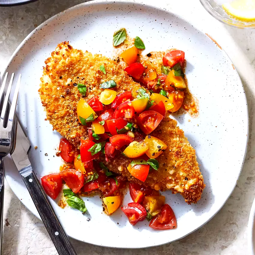 Bruschetta-Topped Crispy Baked Chicken