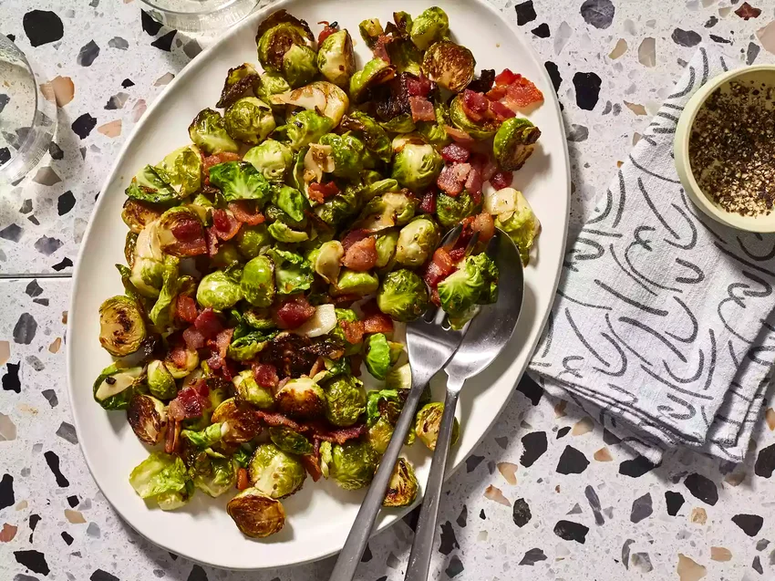 Brussels Sprouts with Bacon, Garlic & Shallots