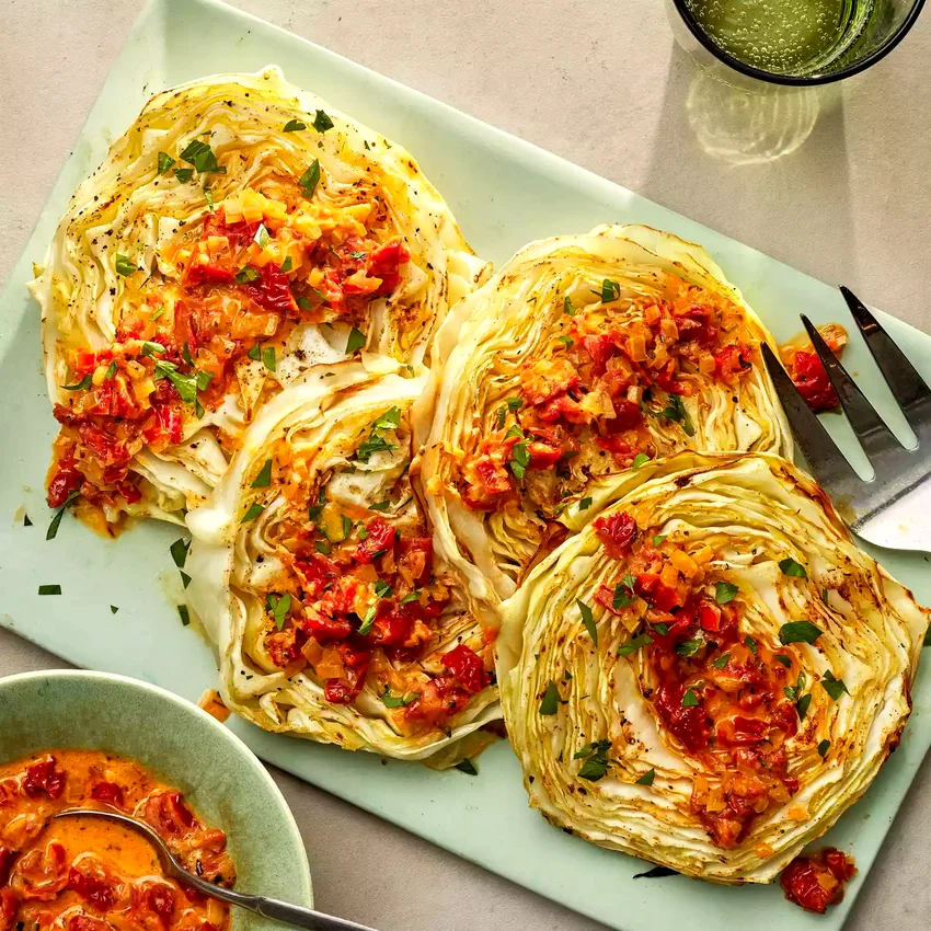 Cabbage Steaks with Sun-Dried Tomato Cream Sauce
