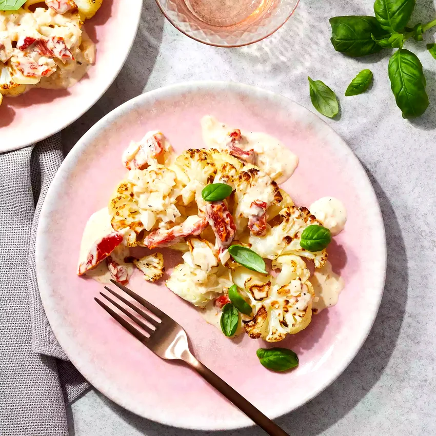 Cauliflower Steaks with Sun-Dried Tomato Cream Sauce