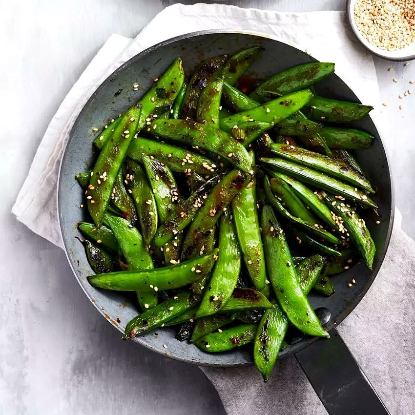 Charred Sugar Snap Peas with Sesame-Chili Sauce