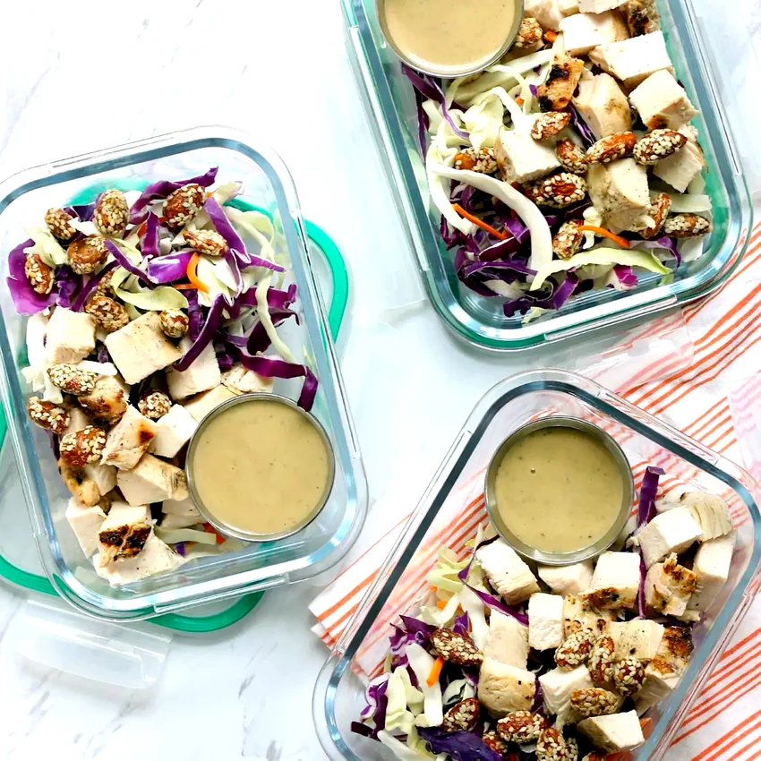 Chicken & Cabbage Salad Bowls with Sesame Dressing