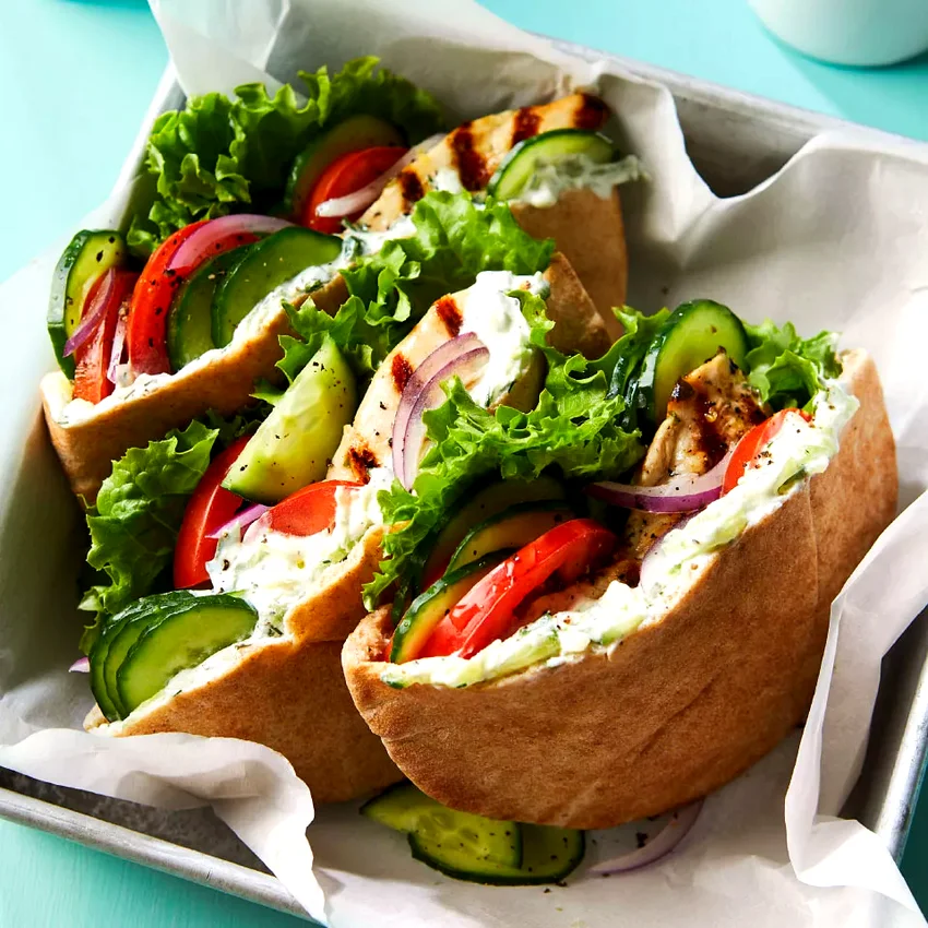 Chicken & Cucumber Pita Sandwiches with Yogurt Sauce