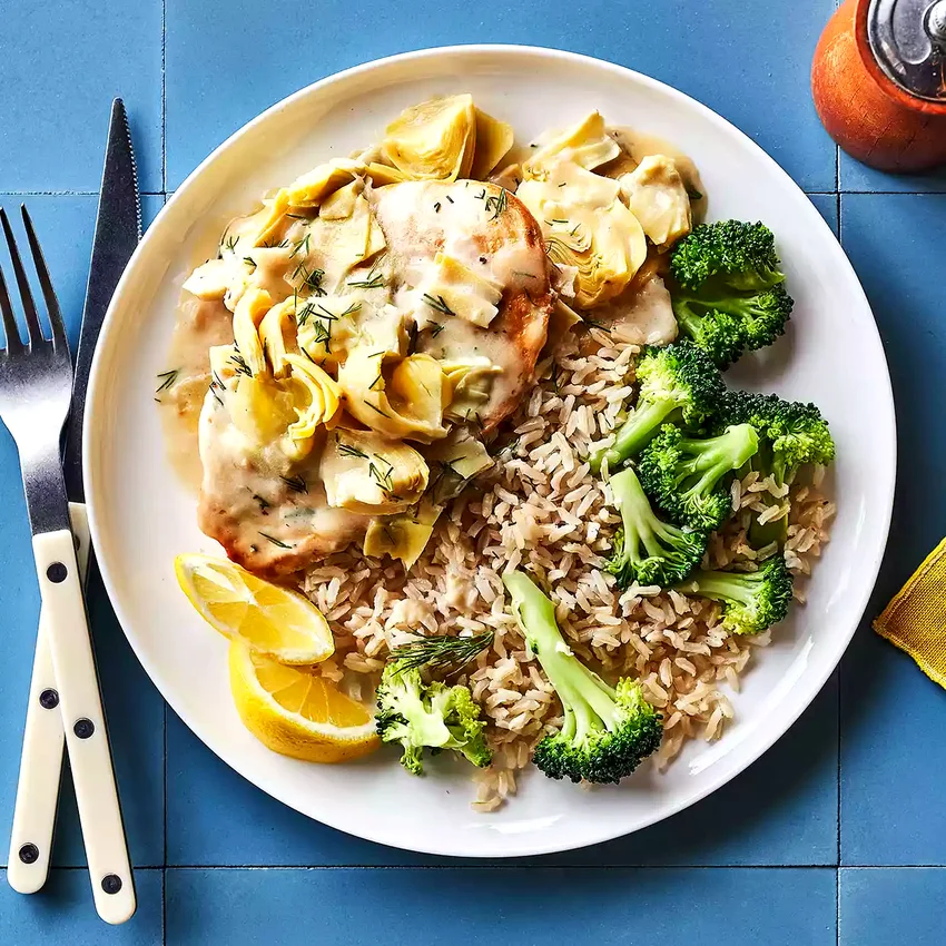 Chicken Cutlets with Artichokes & Lemon-Dill Sauce