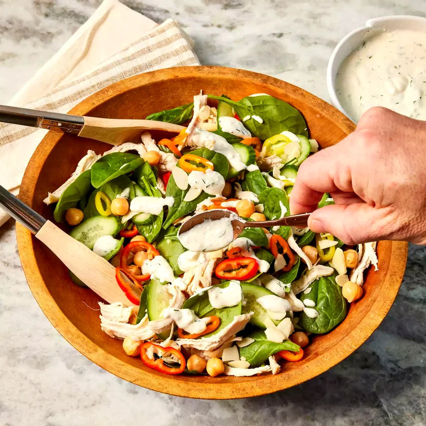 Chicken & Spinach Salad with Creamy Feta Dressing