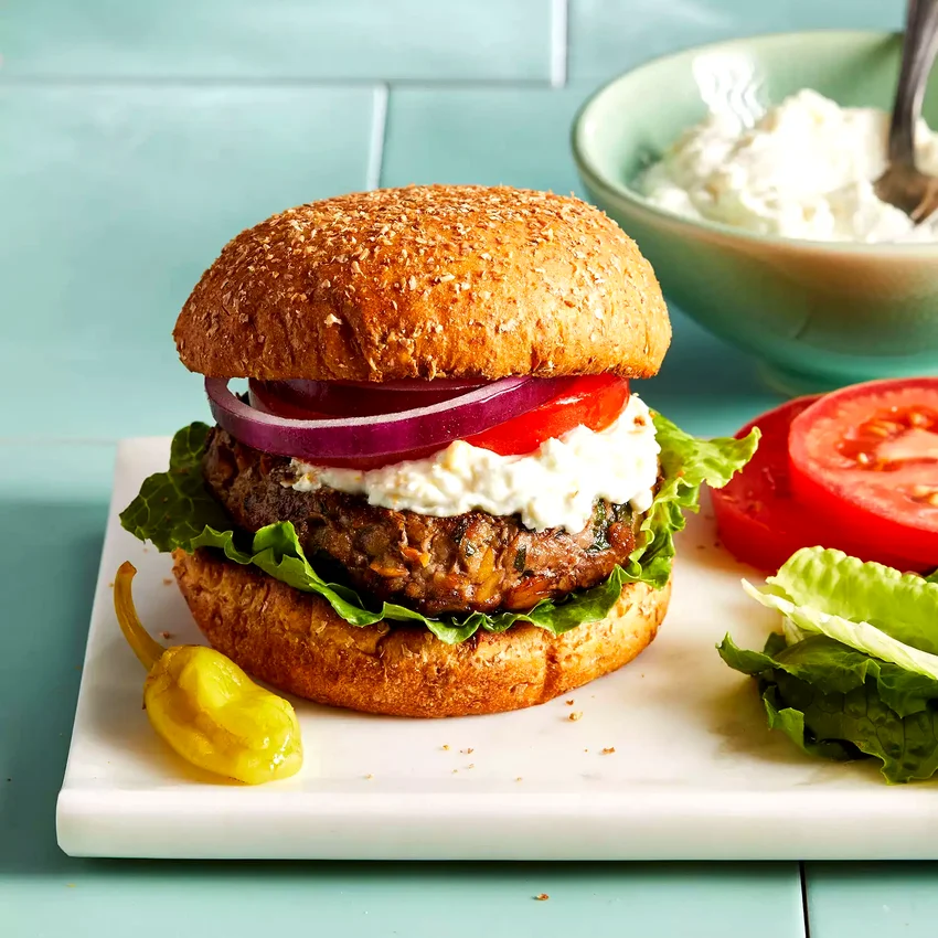 Chickpea & Beef Burgers with Whipped Feta