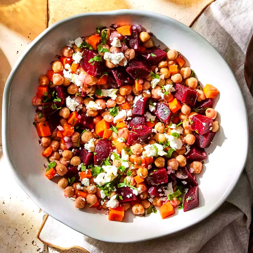 Chickpea, Beet & Feta Salad with Lemon-Garlic Vinaigrette