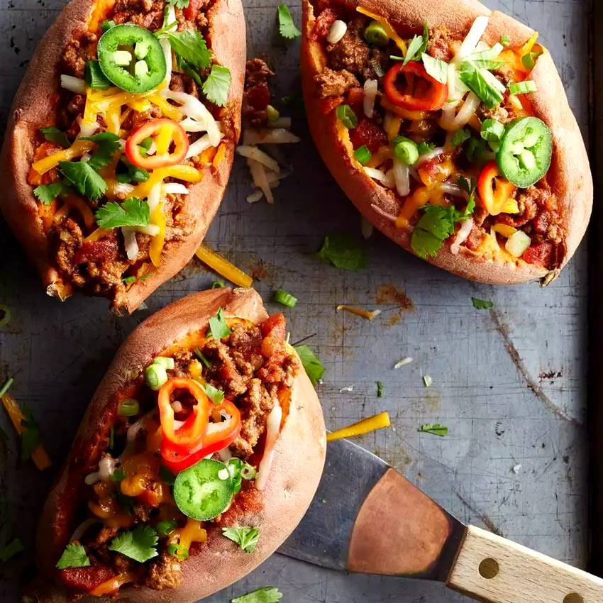 Chili-Topped Sweet Potatoes