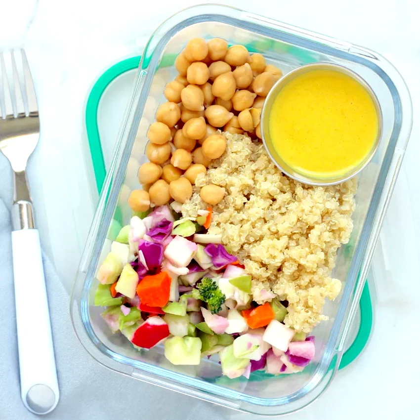Chopped Veggie Grain Bowls with Turmeric Dressing
