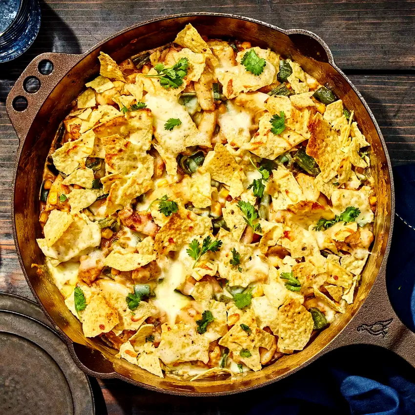 Creamy Chicken, Corn & Poblano Skillet Casserole