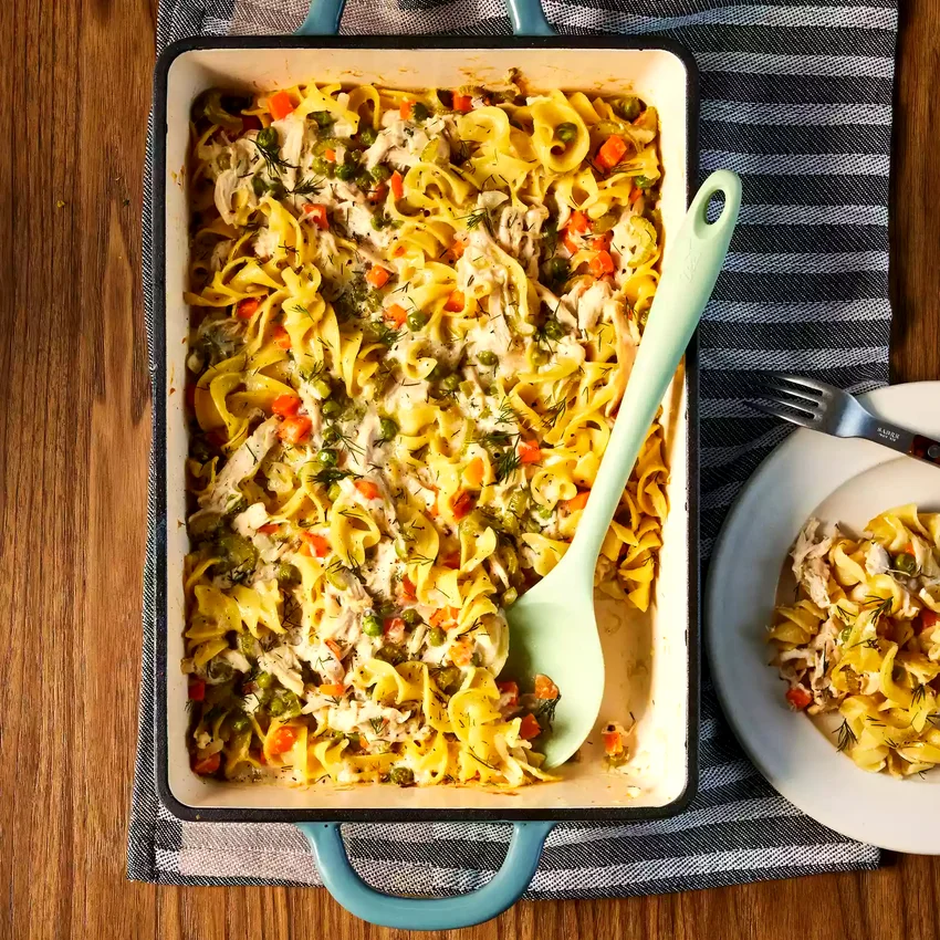 Creamy Lemon-Dill Rotisserie Chicken Noodle Casserole