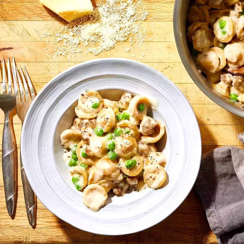 Creamy One-Pot Orecchiette with Sausage & Peas
