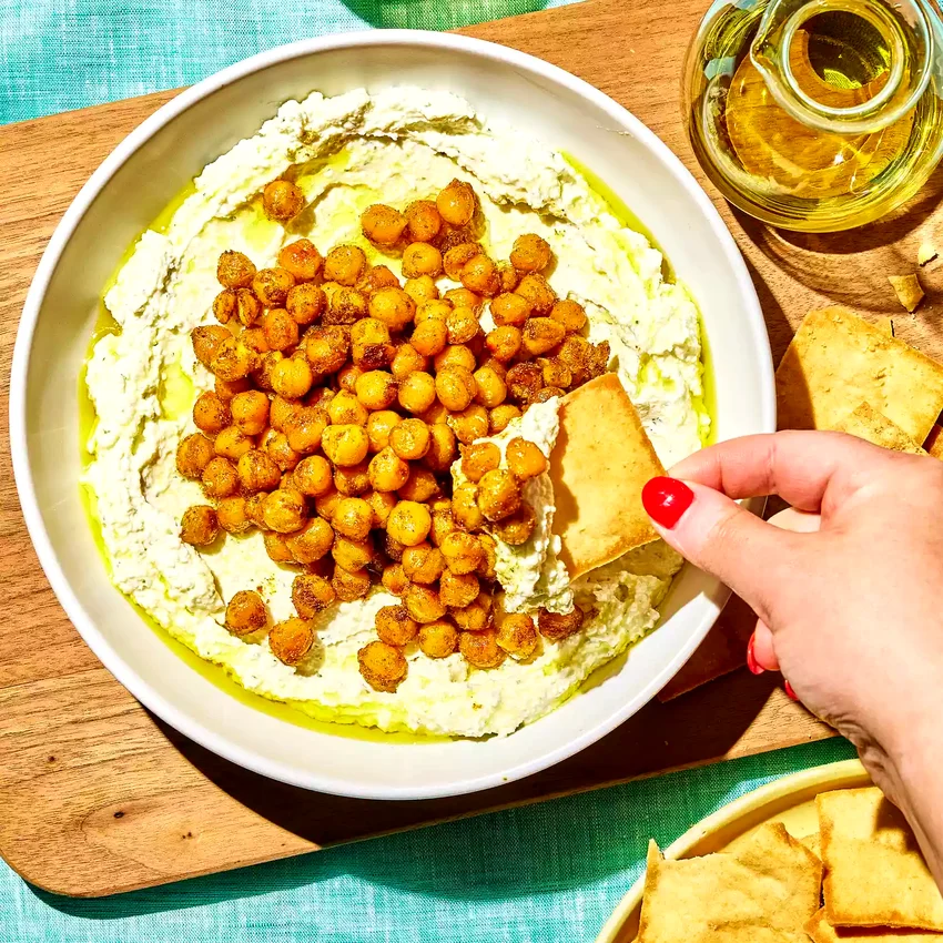 Crispy Chickpeas over Whipped Feta
