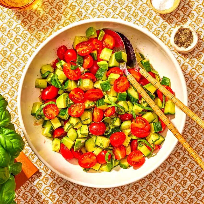 Cucumber, Tomato & Avocado Salad with Lemon-Shallot Vinaigrette