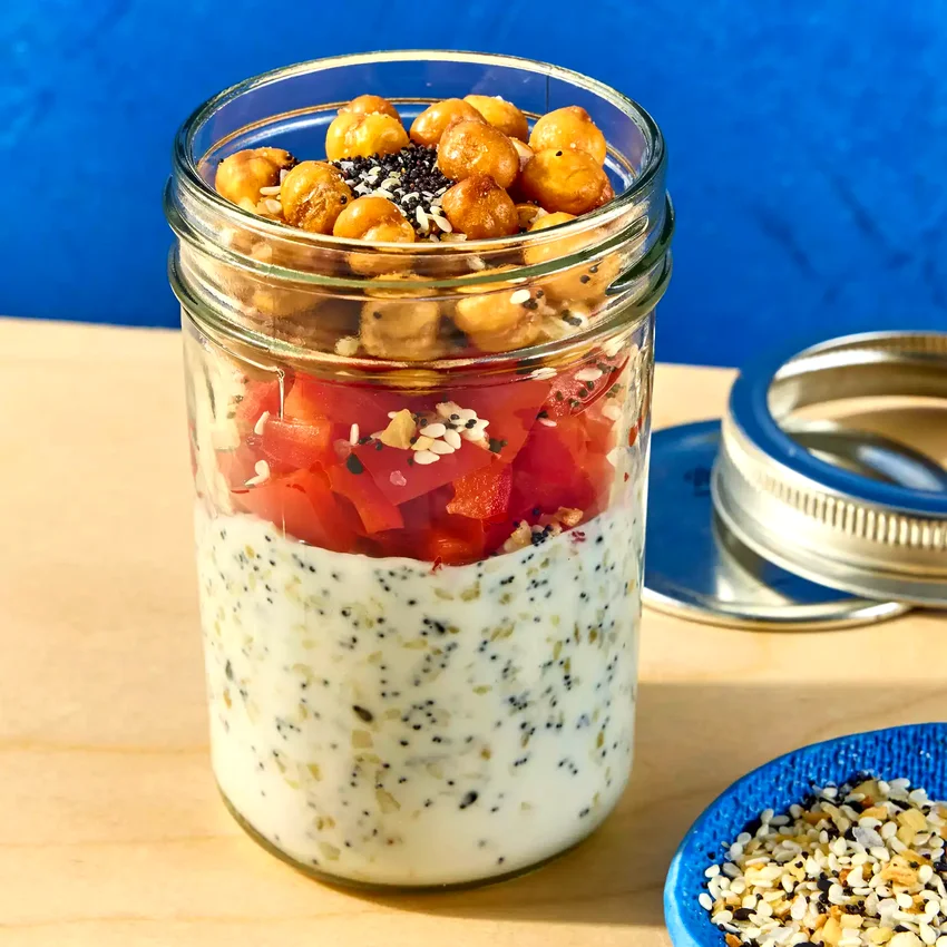 Everything Bagel Cottage Cheese Snack Jar with Bell Peppers & Chickpeas
