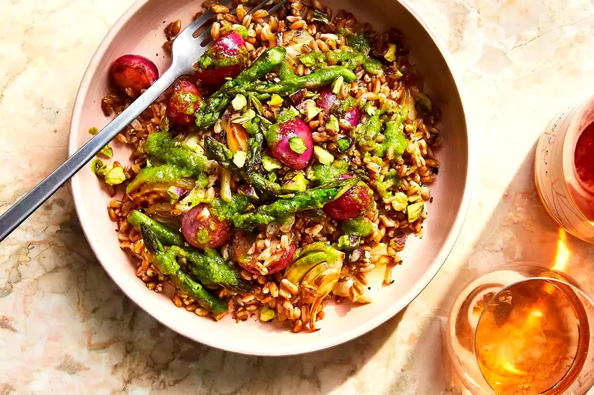 Farro & Vegetable Bowls with Lemon-Shallot Herb Sauce