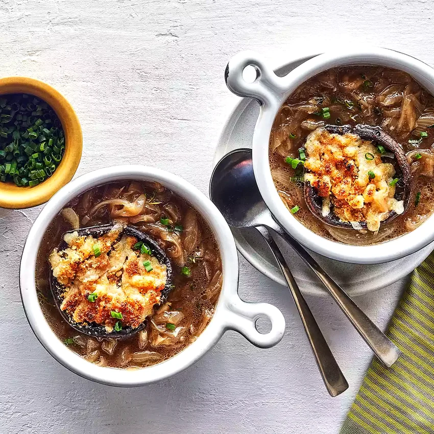 French Onion Soup with Portobello Cheese