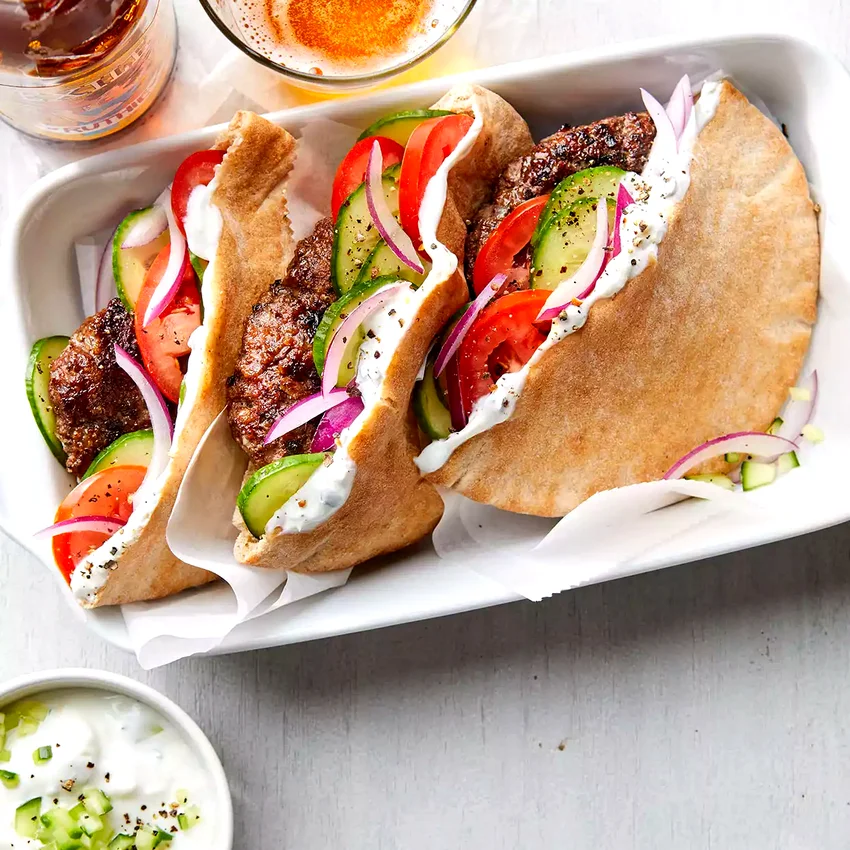 Greek-Inspired Burgers with Herb-Feta Sauce