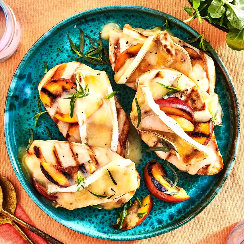 Grilled Peach & Brie Smothered Chicken