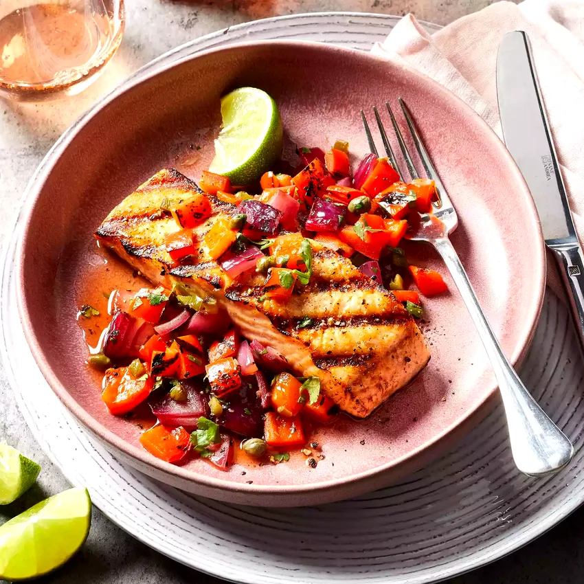 Grilled Salmon with Red Pepper Relish