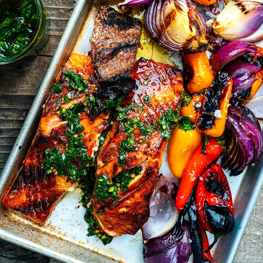 Grilled Salmon with Sweet Peppers
