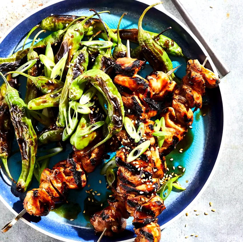 Grilled Teriyaki Chicken Skewers with Shishito Peppers
