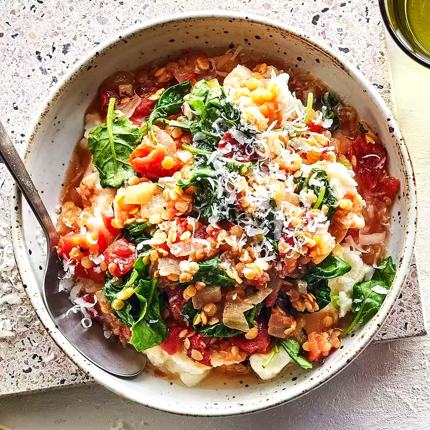 Kale & Lentil Stew with Mashed Potatoes