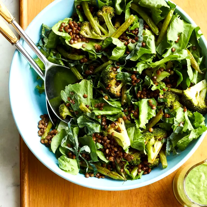Lentil & Roasted Vegetable Salad with Green Goddess Dressing