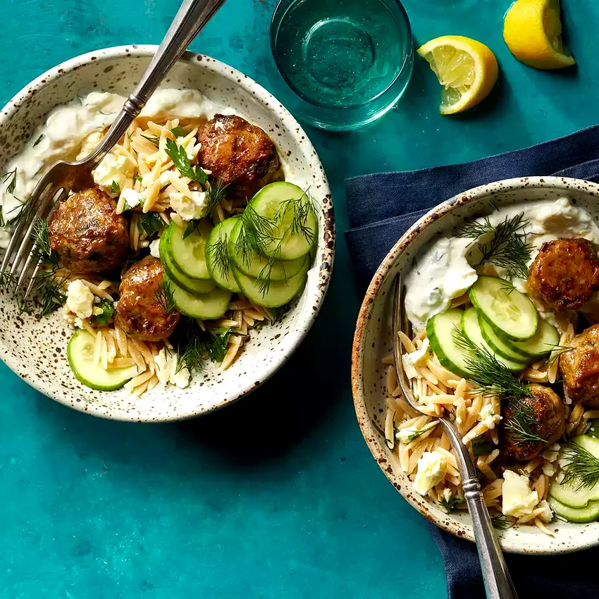 Meatballs with Lemon-Garlic Orzo