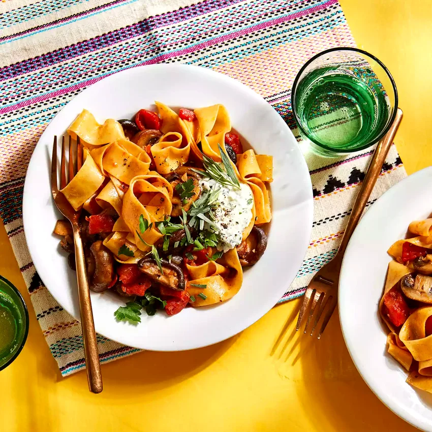 Mushroom Ragout with Herbed Ricotta & Pappardelle