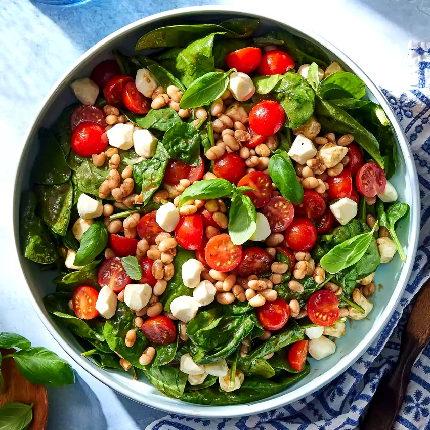 No-Cook White Bean & Spinach Caprese Salad