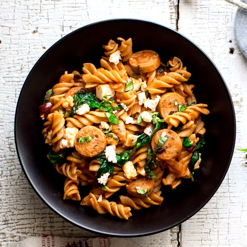 One-Pot Spinach, Chicken Sausage & Feta Pasta