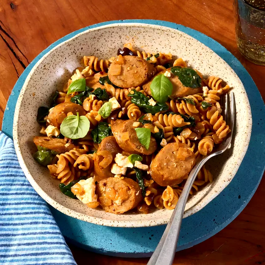 One-Pot Spinach, Chicken Sausage & Feta Pasta