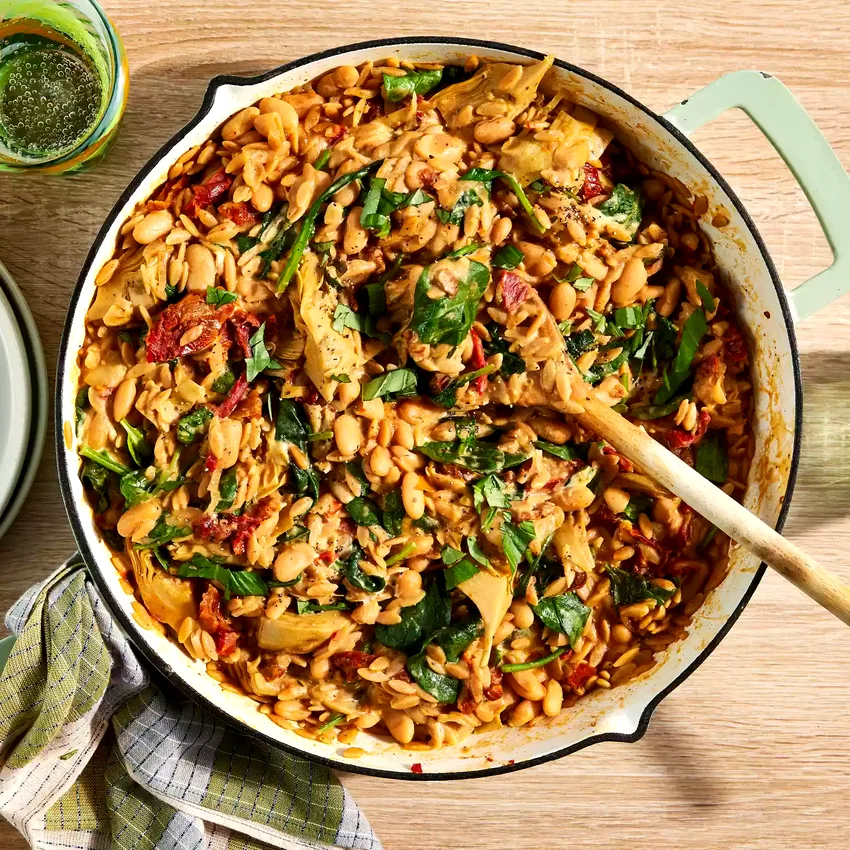 One-Pot White Bean, Spinach & Sun-Dried Tomato Orzo