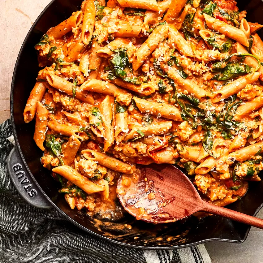 One-Skillet Cheesy Ground Chicken Pasta