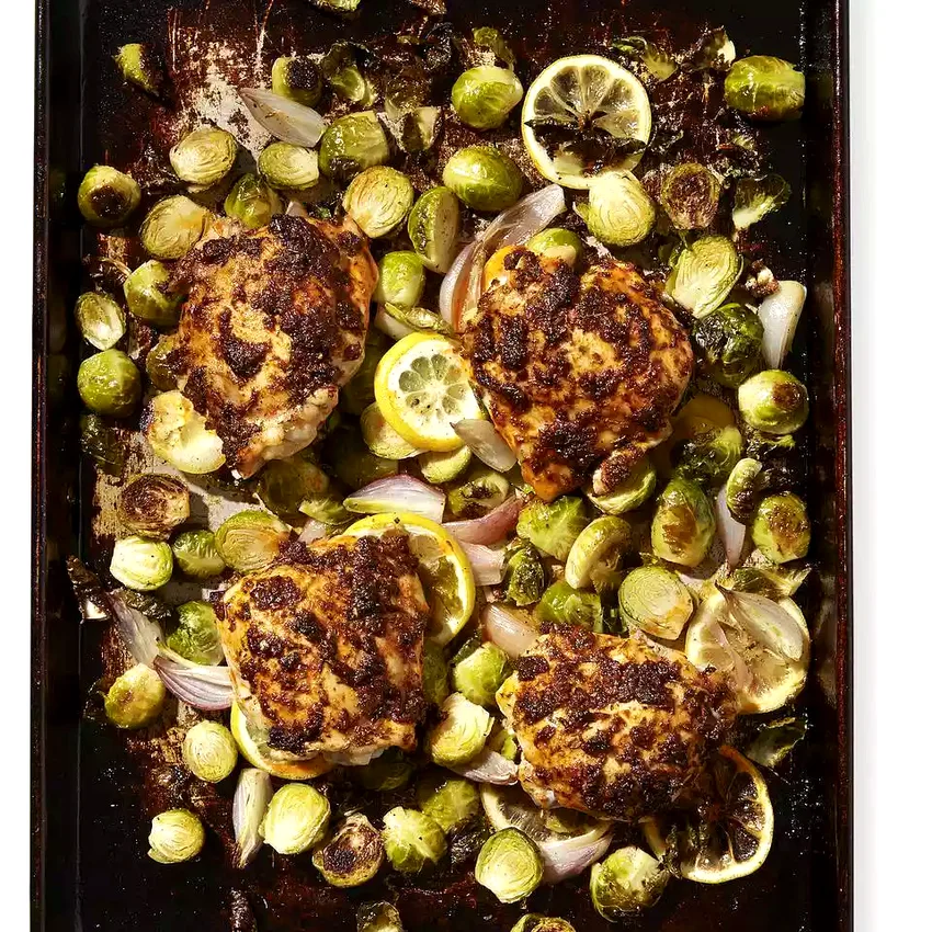 Paprika Chicken Thighs with Brussels Sprouts for Two