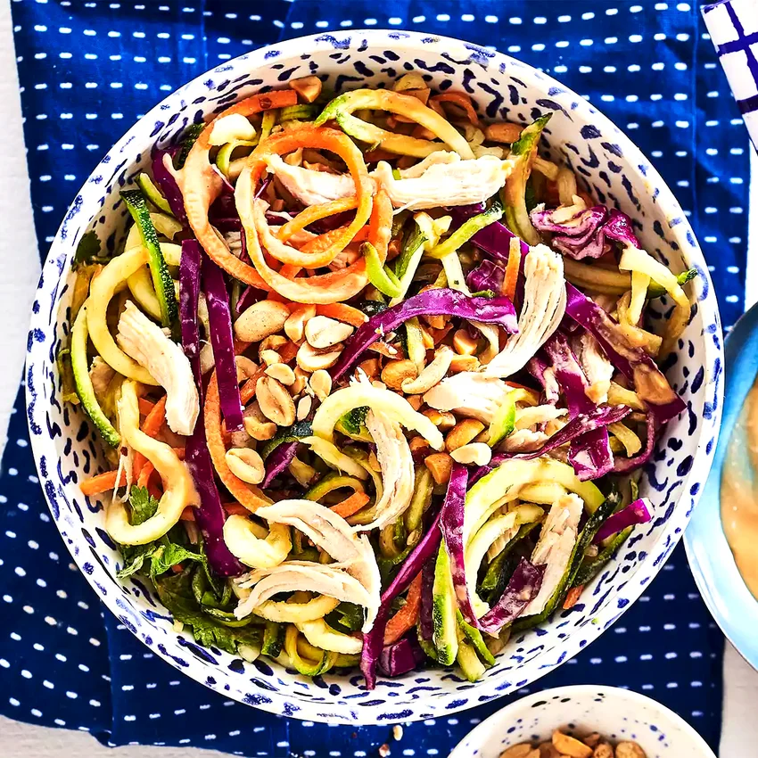 Peanut Zucchini Noodle Salad with Chicken