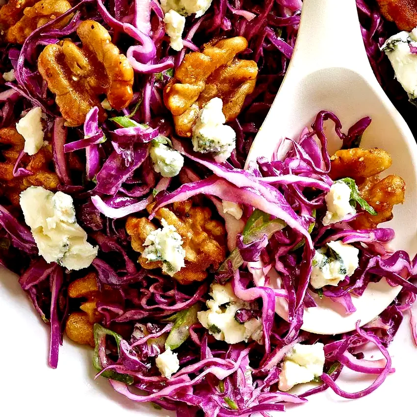 Red Cabbage Salad with Blue Cheese & Maple-Glazed Walnuts